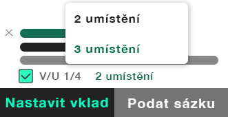 Sázkový tiket zobrazující sázku Výhra/Umístění Extra