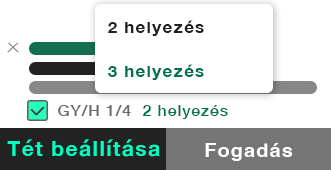 Fogadószelvény mutatja a Győztesre/helyre extrát