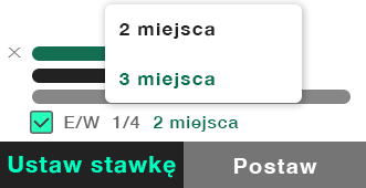 Kupon zakładu pokazujący opcję Wygrana/Miejsce - Ekstra