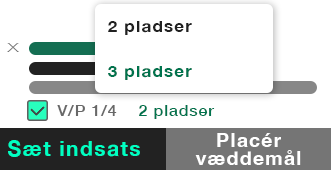 Kupon, der viser V/P-ekstra