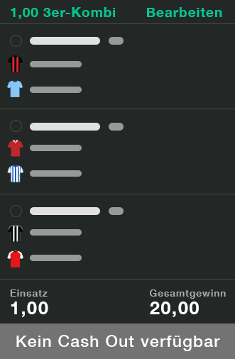 Cash Out nicht verfügbar