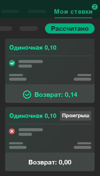Пример ставки «Мои ставки проиграли»
